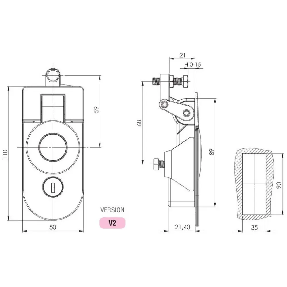 Compression latch round locking, short, keyed alike, zinc, black, dimensioned drawing in millimetres