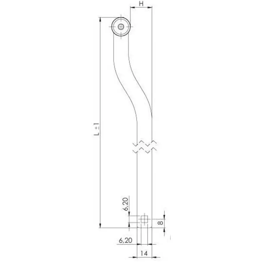 Rod for swing handle, 1020 mm, dimensioned drawing in millimetres