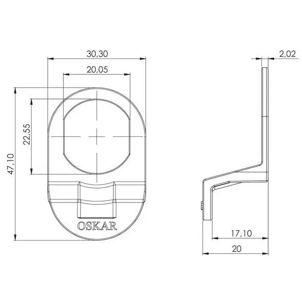 Pull handle for cam lock, polyamide, dimensioned drawing in millimetres