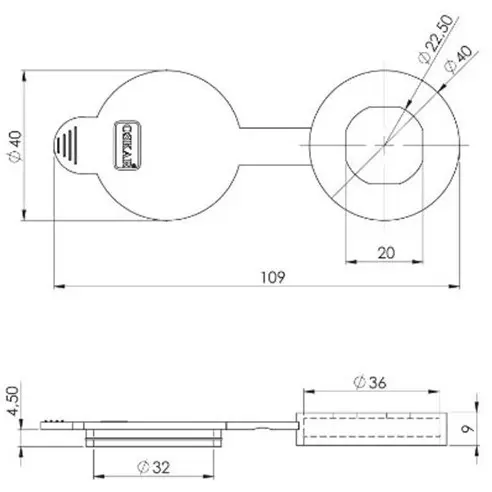 Dust cap for panel lock, elastomer, dimensioned drawing in millimetres