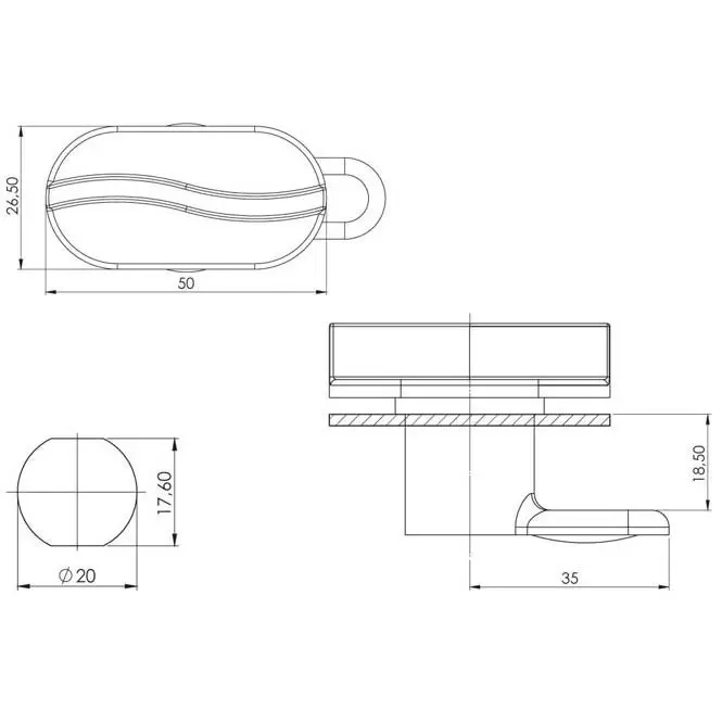 Panel latch, plastic, black, dimensioned drawing in millimetres