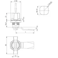 Drawing, Quarter-turn cam lock, wing knob, zinc, black, keyed alike