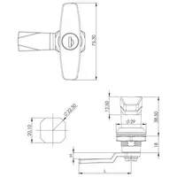 Drawing, Lock, T handle, chrome, keyed alike, 52 mm