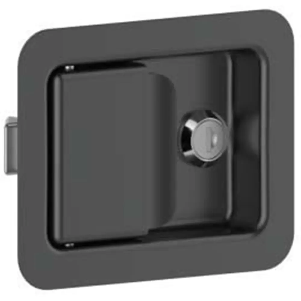 Push-to-close latch, steel, black, keyed alike, photograph