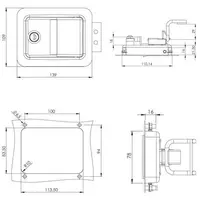 Drawing, Push-to-close latch, stainless steel, keyed alike
