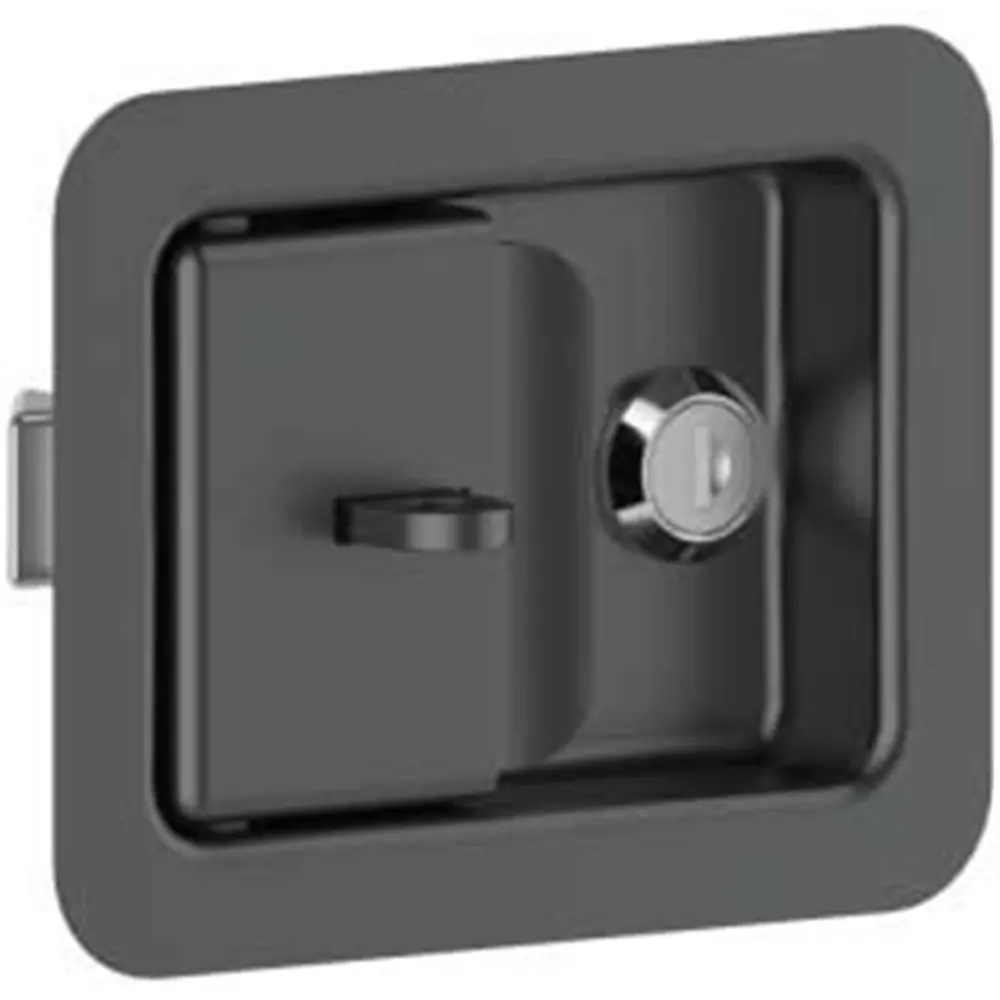 Push-to-close latch, padlockable, black, keyed alike, photograph