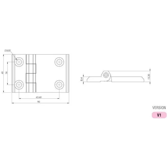 Hinge leaf, 60 × 90 mm, with holes, zinc, black, dimensioned drawing in millimetres