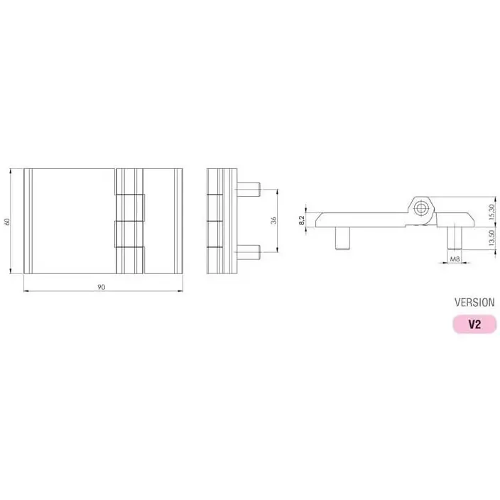 Hinge leaf, 60 × 90 mm, with studs, zinc, black, dimensioned drawing in millimetres
