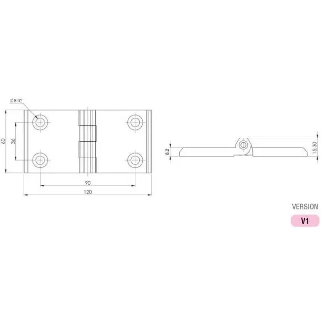 Hinge leaf, 60 × 120 mm, with holes, zinc, black, dimensioned drawing in millimetres