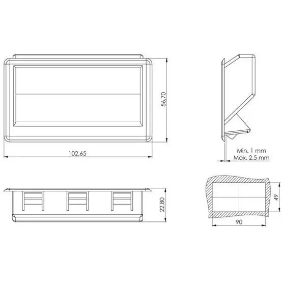 Handle recess, snap-in, polyamide, black, dimensioned drawing in millimetres