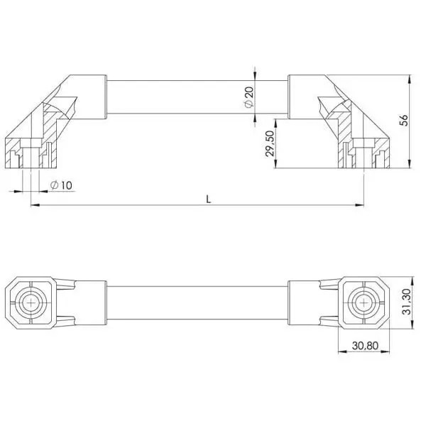 Handle, aluminium, 300 mm, dimensioned drawing in millimetres