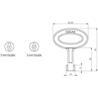 Drawing, Key, medium, 5 mm double-bit, chrome