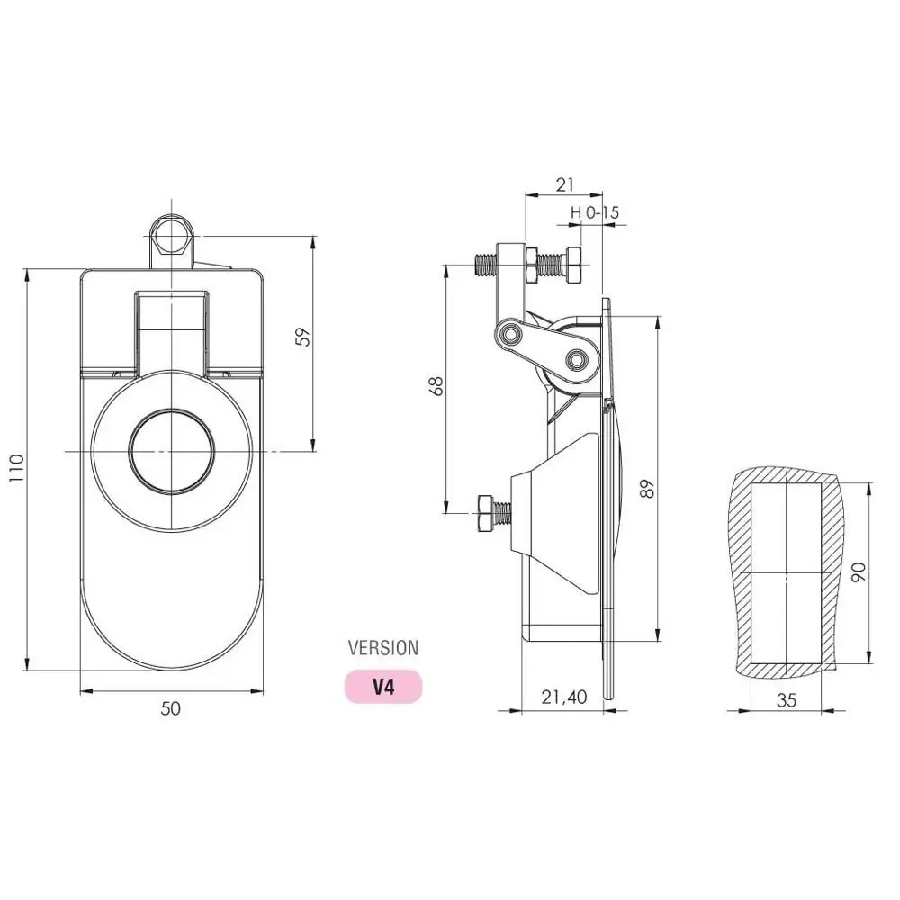 Compression lock, 0–15 mm, non-locking, no cylinder, zinc, black, dimensioned drawing in millimetres