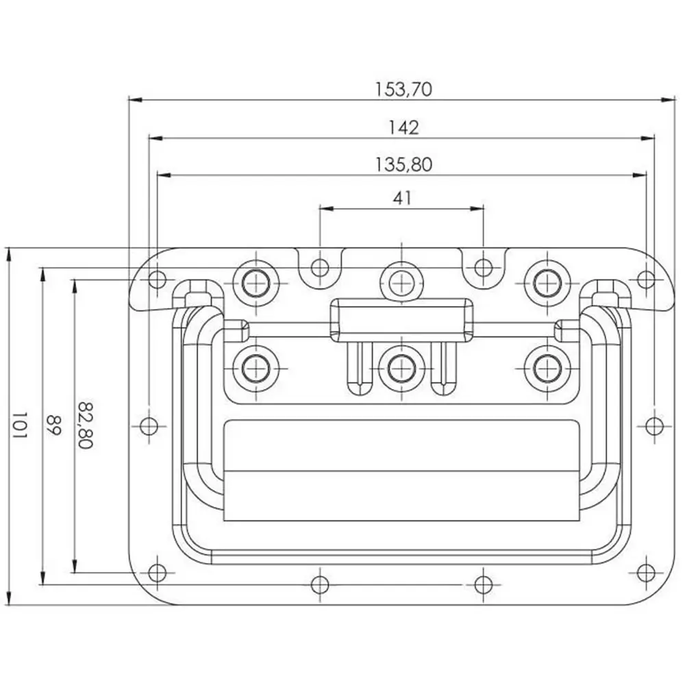 Handle, steel, dimensioned drawing in millimetres