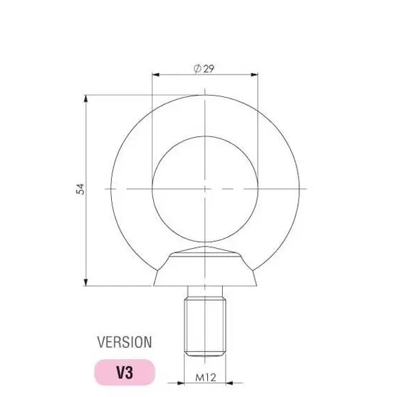 Eye bolt M12, steel, zinc plated, dimensioned drawing in millimetres