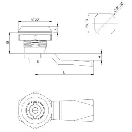 Quarter-turn cam lock, zinc, black, 5 mm double-bit, dimensioned drawing in millimetres