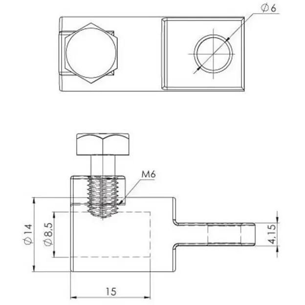Rod adapter, zinc, dimensioned drawing in millimetres