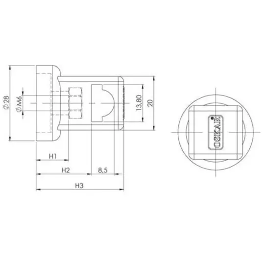 Rod guide round height, 32 mm, dimensioned drawing in millimetres