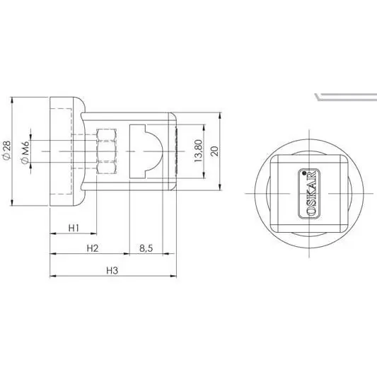 Rod guide round height, 36 mm, dimensioned drawing in millimetres