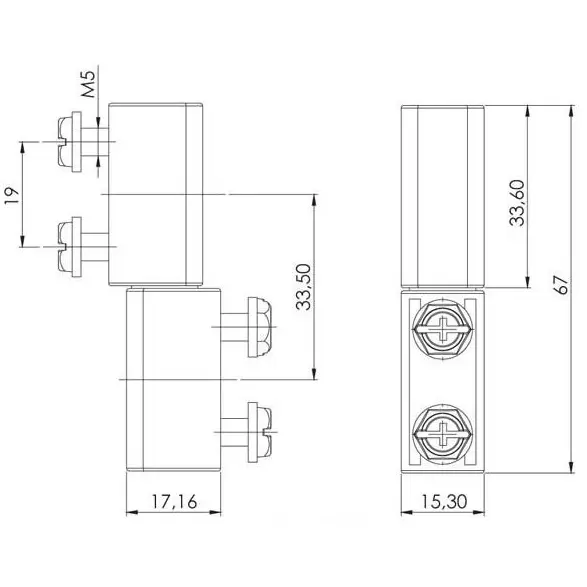 Profile hinge, zinc, black, dimensioned drawing in millimetres