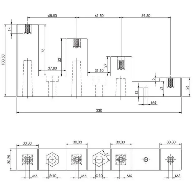 Insulator, polyester, OSKAR, dimensioned drawing in millimetres