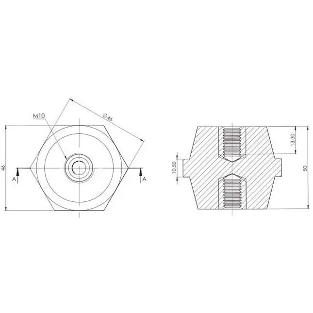 Insulator M10, polyester, OSKAR, dimensioned drawing in millimetres