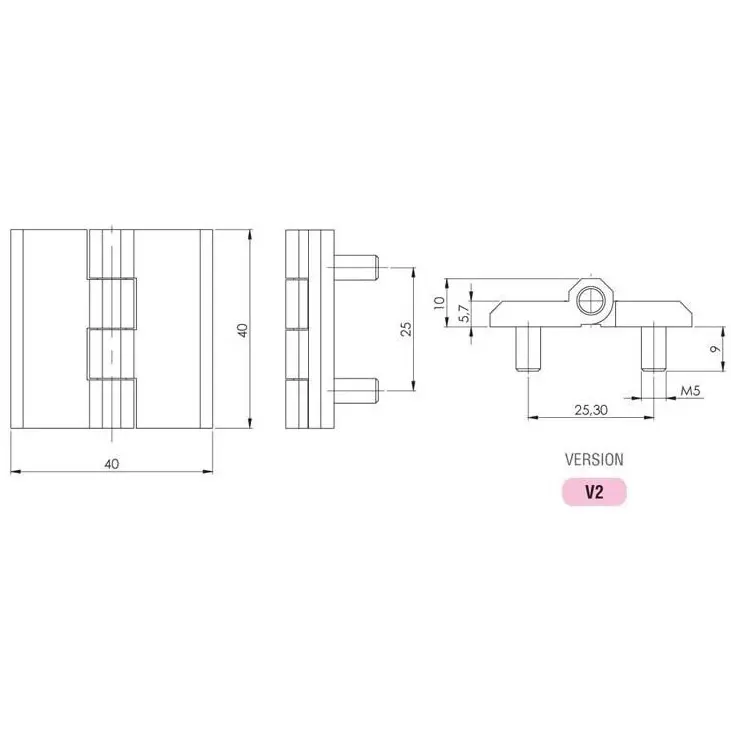 Hinge leaf, 40 × 40 mm, with studs, polyamide, black, dimensioned drawing in millimetres
