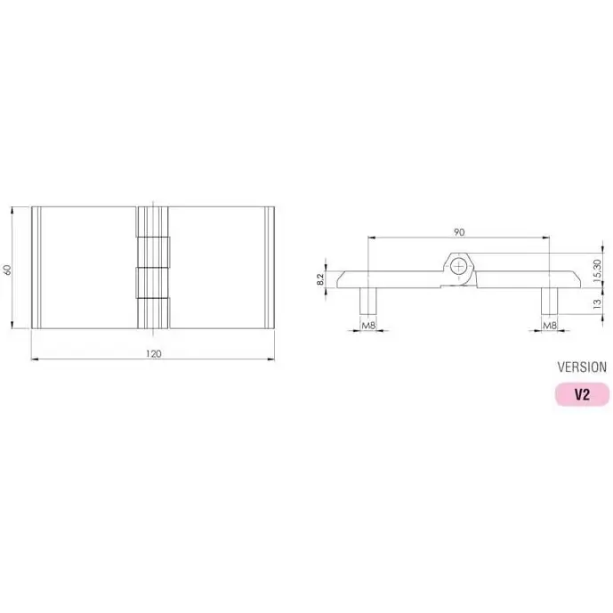Hinge leaf, 60 × 120 mm, with studs, zinc, black, dimensioned drawing in millimetres