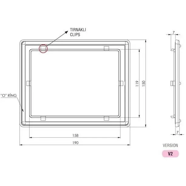 Counter screen, snap type, polycarbonate, O-ring, 3 mm, dimensioned drawing in millimetres