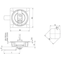 Drawing, Square cabinet lock, 85 × 85 mm, chrome, keyed alike