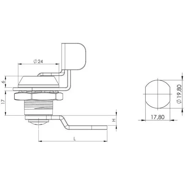 Cam lock, with padlock device, dimensioned drawing in millimetres